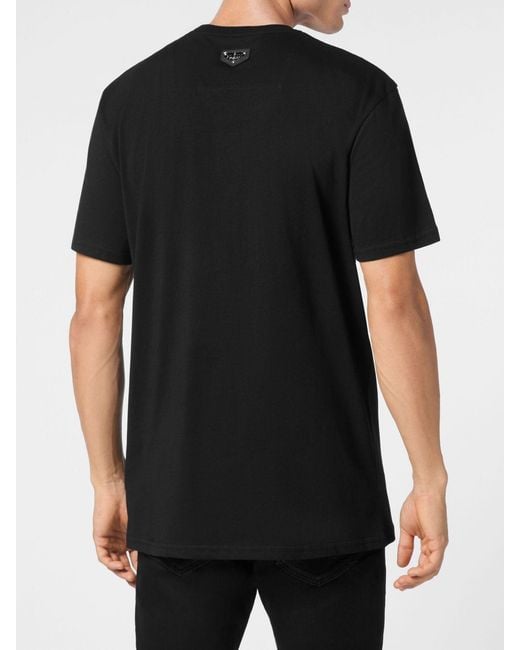 Philipp Plein Black Cotton T-Shirt With Skull Print And Rhinestone Embellishments for men