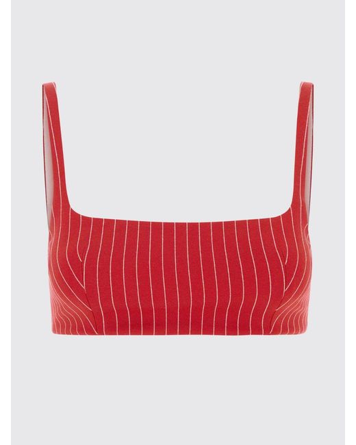 Orian Red Pinstriped Off-The-Shoulder Cropped Top With Square Neckline