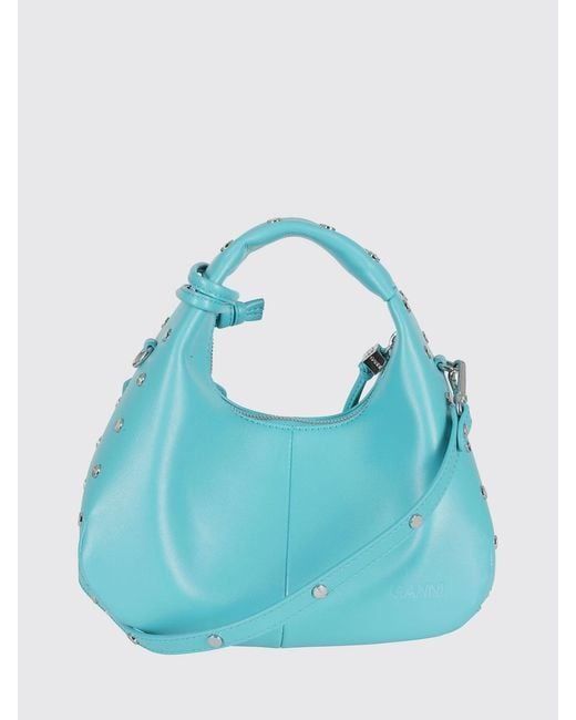 Ganni Blue Studded Synthetic Leather Hobo Bag