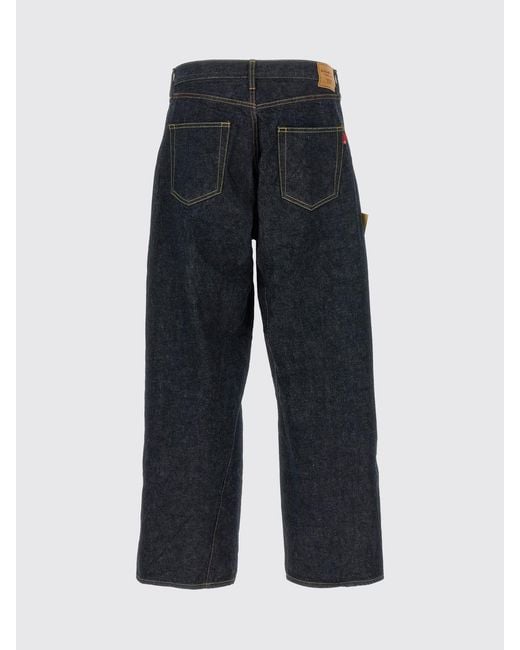 Undercover Blue Straight Fit Stretch Denim Jeans With Slogan Print And Mid-Rise Waist for men