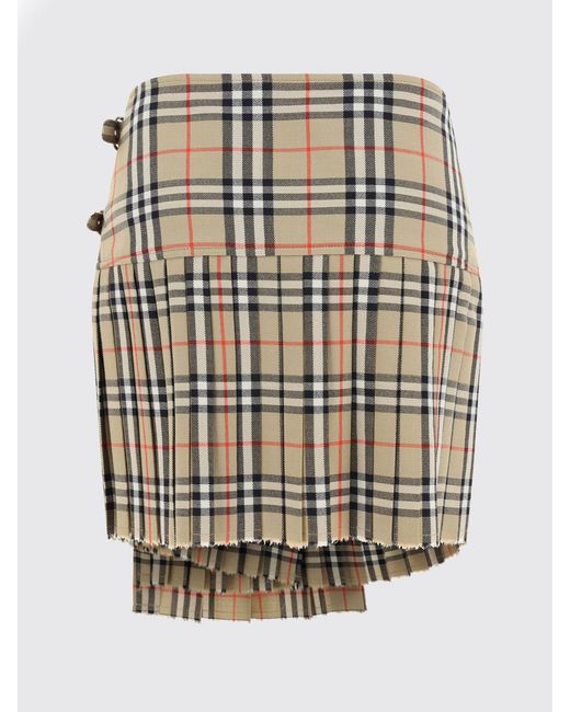 Burberry Natural Vintage Check Wool Pleated Skirt