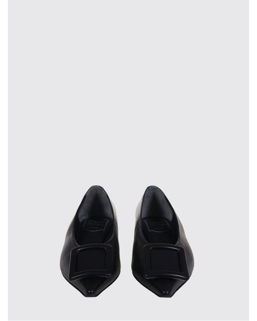 Roger Vivier White Gommettine Bovine Leather Ballet Flats With Logo Buckle