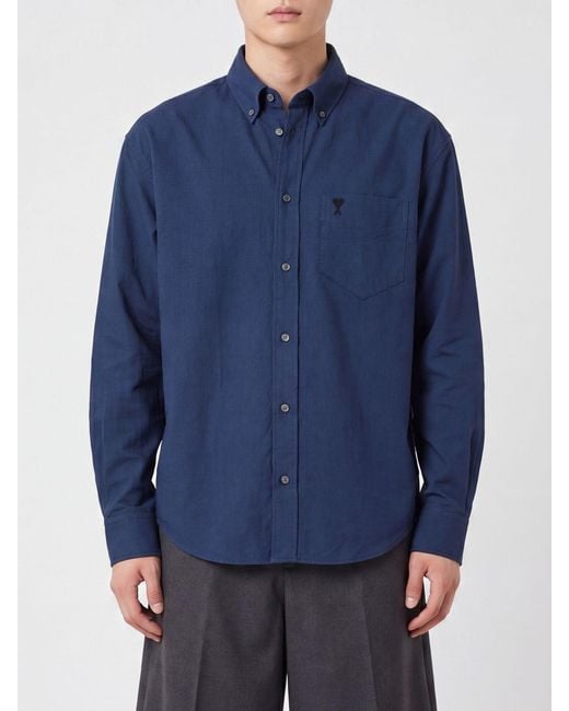 AMI Baumwollhemd Mit Gesticktem Monogramm in Blue für Herren