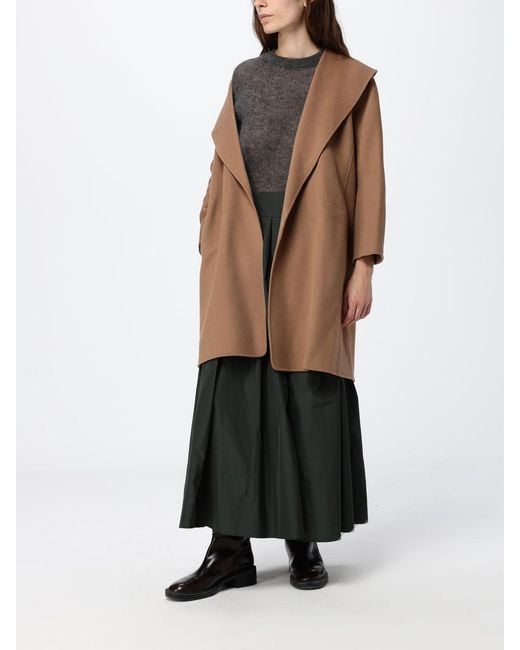 Max Mara White Belted Virgin Wool Robe Coat With Shawl Collar