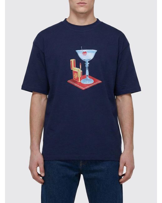 Drole de Monsieur Blue Printed Cotton T-Shirt for men