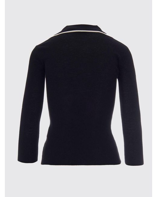 Elisabetta Franchi Black Slim Fit Long-Sleeved Ribbed Knitted Polo Shirt