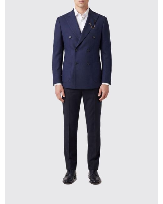 Santaniello Blue Viscose Double Breasted Blazer for men