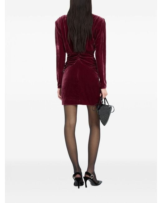 ROTATE BIRGER CHRISTENSEN Red Velvet Sheath Mini Dress With Padded Shoulders And Flower