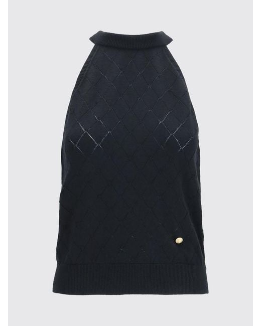 Top De Punto Con Cuello Halter De Pura Lana Merina Balmain de color Blue
