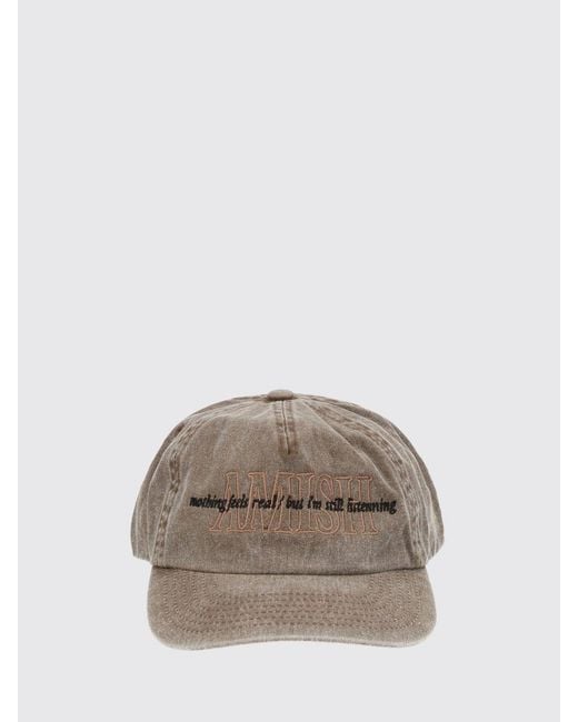 AMISH Brown Cotton Denim Baseball Cap With Embroidered Logo And Slogan for men