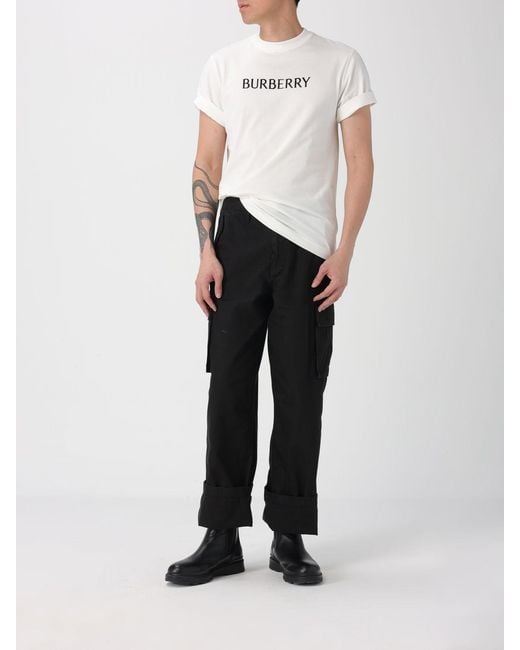 Burberry Black Cotton Trousers With Check Details for men