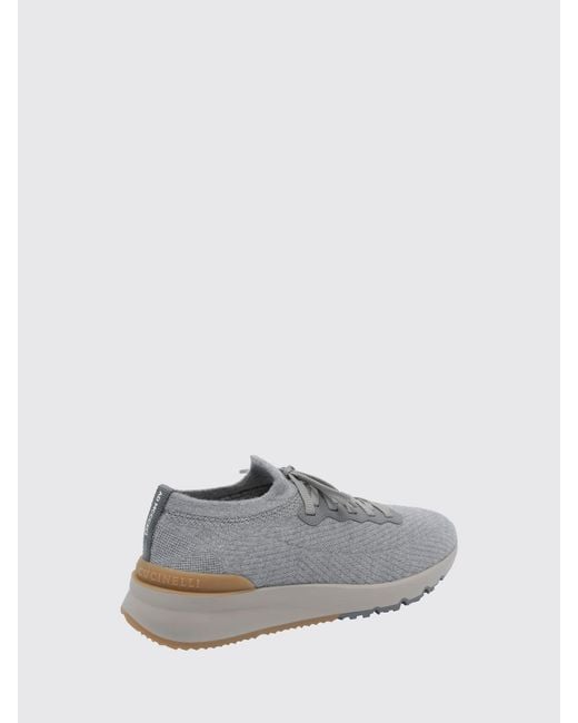 Brunello Cucinelli White Low-Top Cotton Knit Trainers With Pull Tab for men