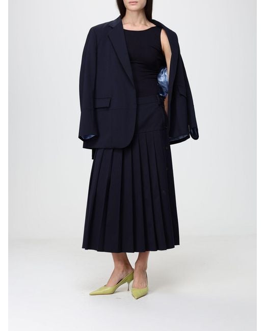 N°21 Blue Relaxed Fit Single-Breasted Wool Blend Blazer With Padded Shoulders