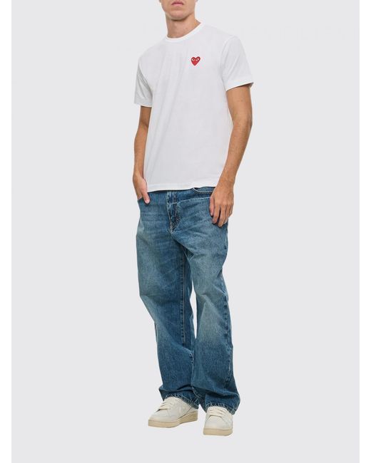 COMME DES GARÇONS PLAY White Comme Des GarÇ Ons Play Slim Fit Stretch-Cotton T-Shirt With Logo Patch for men