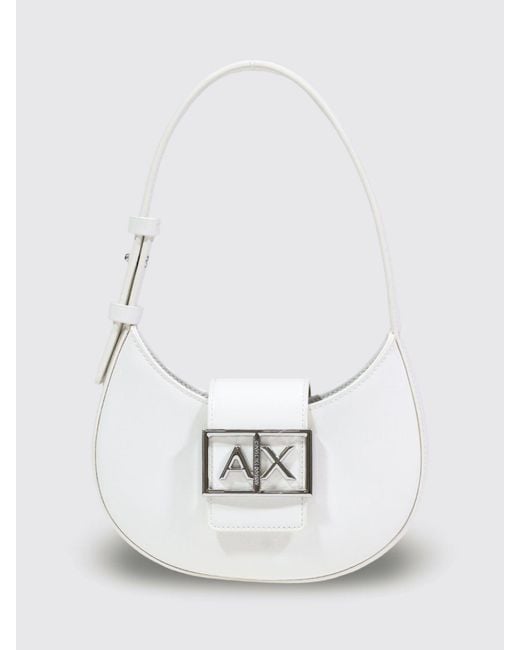 ARMANI EXCHANGE White Hobo Shoulder Bag With Metal Logo