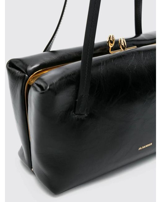 Jil Sander Black Small Goji Pillow Leather Shoulder Bag With Clasp Closure