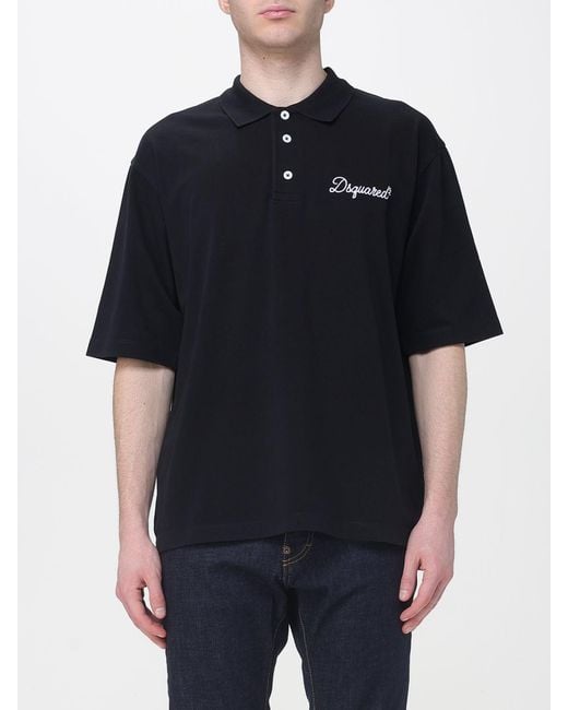 DSquared² Black Cotton Polo Shirt With Logo for men