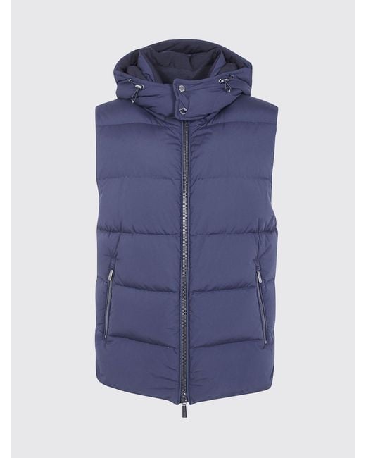 Moorer Blue Technical Quilted Down Vest With Hood for men