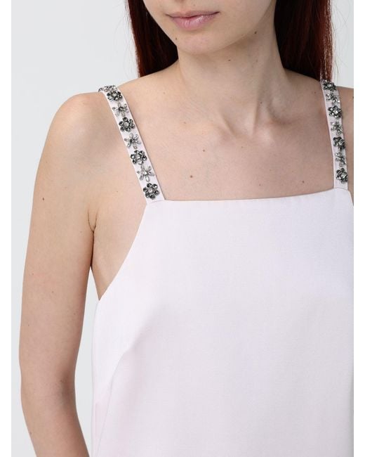 Twinset White Mini Crepe Dress With Rhinestones