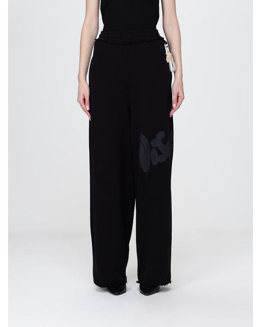 DISCLAIMER Black High-Waisted Wide-Leg Cotton Jogging Trousers With Logo