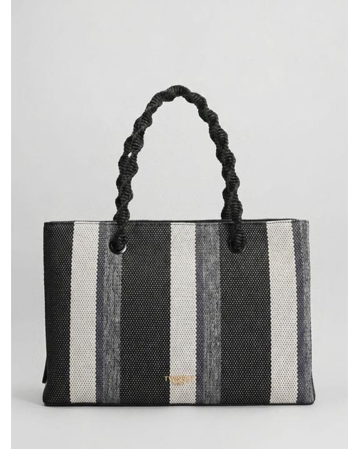 Twinset Black Striped Canvas Bag