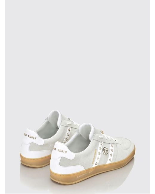 Philipp Plein White Retro Rebel Suede Sneakers With Applied Stars for men