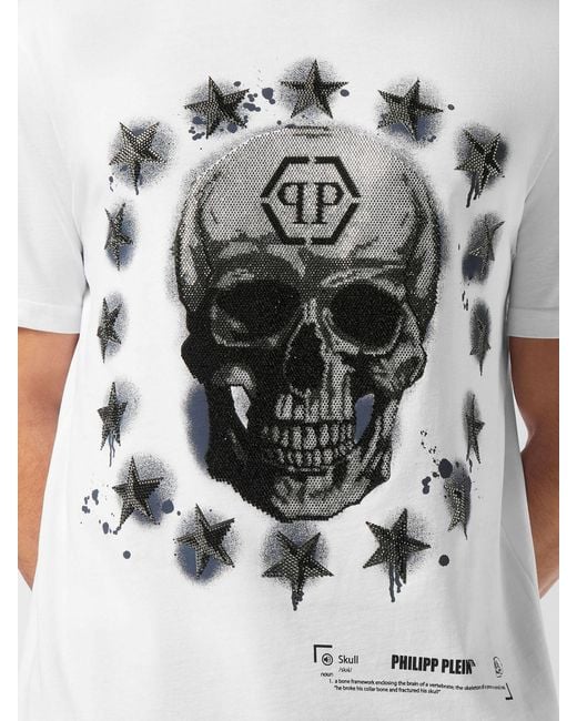 Philipp Plein White Slim Fit Cotton T-Shirt With Skull And Monogram Print for men