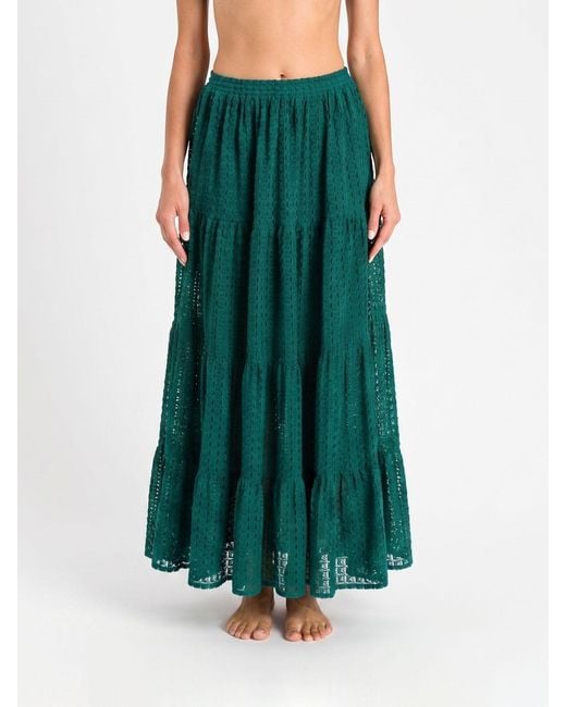 Twinset Green Perforated Knit Skirt