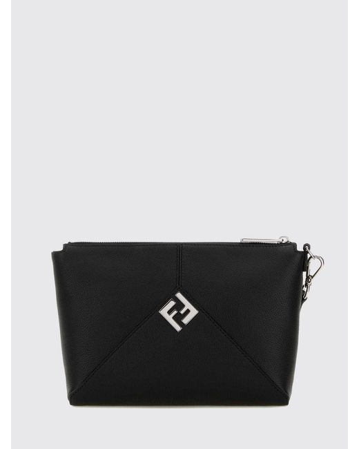Fendi Black Lui Grained Calf Leather Clutch for men