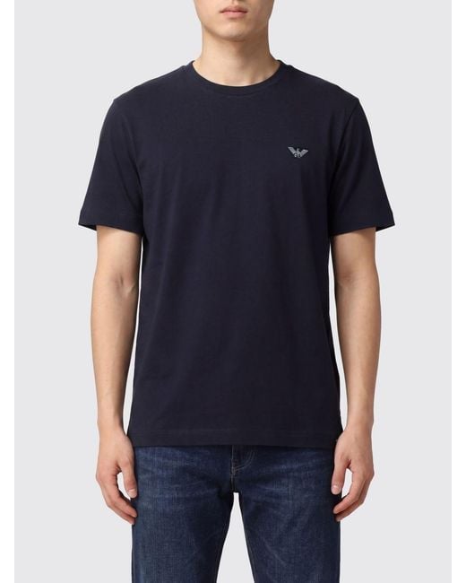 Emporio Armani Blue Cotton T-Shirt With Contrasting Eagle Logo for men