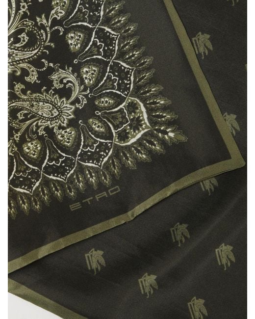 Etro Green Paisley Print Silk Twill Bandana for men