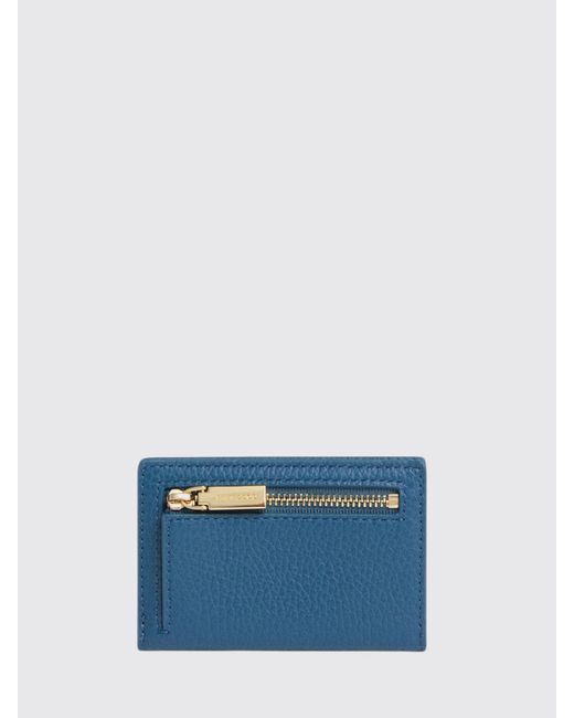 Coccinelle Blue Metallic Small Grained Leather Credit Card Holder