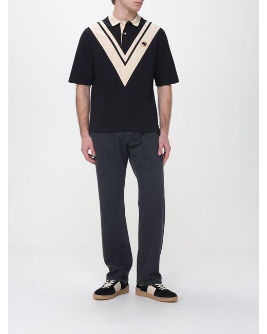 Valentino Black Cotton Polo Shirt With Inlaid V And Panther Patch for men