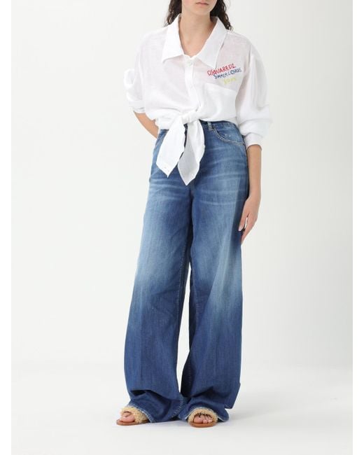 DSquared² White Linen Longsleeve Embroidered Shirt