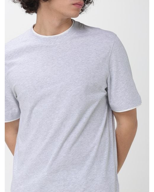 Brunello Cucinelli White Cotton Crew-Neck T-Shirt With Contrasts for men