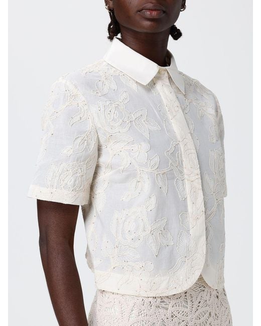 Liu Jo Natural Cotton Shirt With Floral Motif