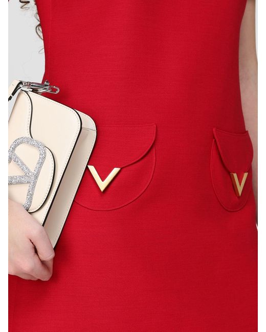 Valentino Red Vlogo Virgin Wool And Silk Mini Dress