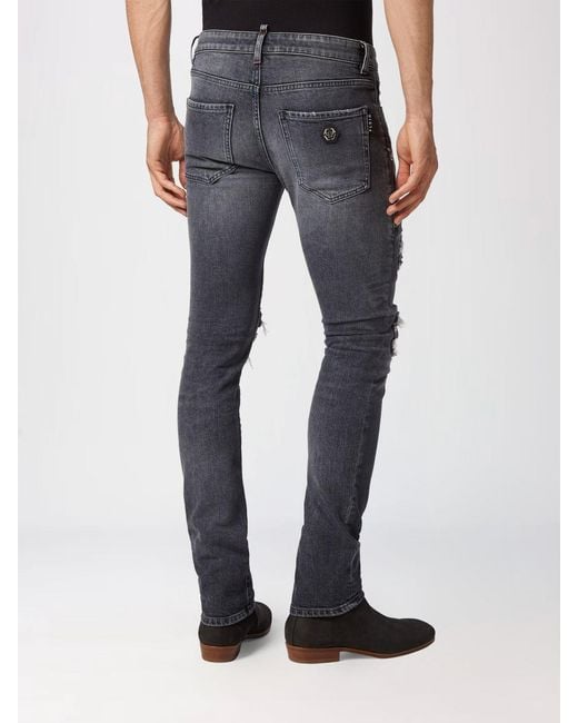 Philipp Plein Blue Skinny-Fit Distressed Effect Cotton Denim Jeans for men