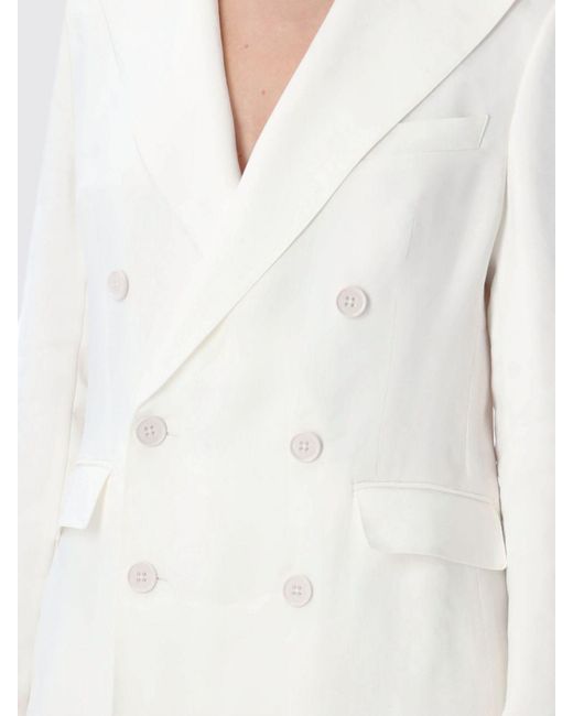 Ralph Lauren White Double-Breasted Silk Blazer