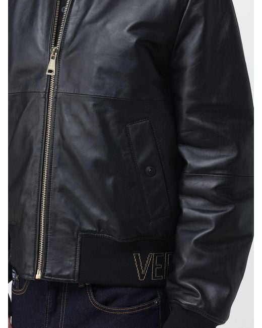 Versace Jeans Couture Blue Leather Bomber Jacket for men