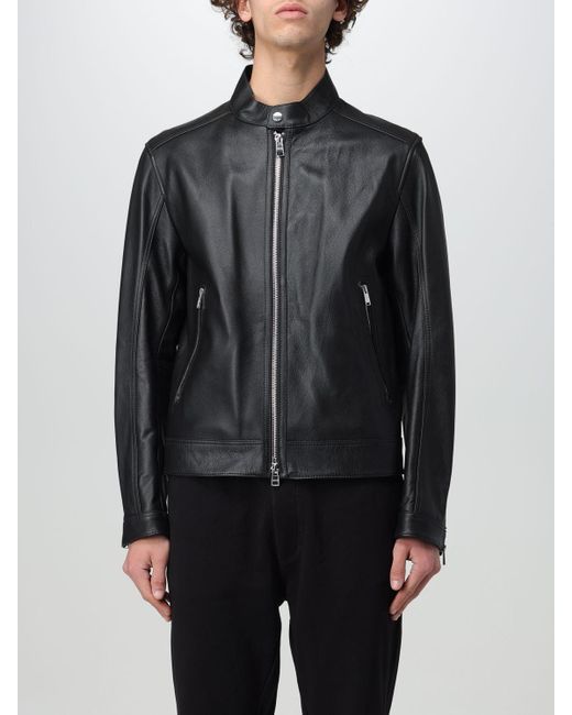 Boss Black Leather Biker Jacket for men