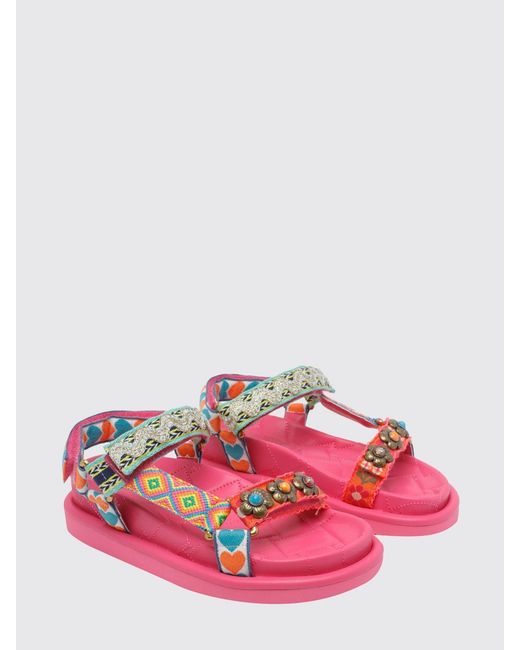 Kurt Geiger Pink Orson Jacquard Canvas Sandals With Floral Appliqués