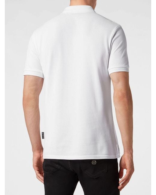 Philipp Plein White Cotton Polo Shirt With Monogram Logo And Three-Button Placket for men