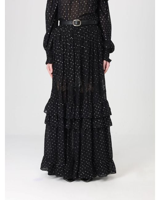 Self-Portrait Black Polka Dot Viscose Long Skirt