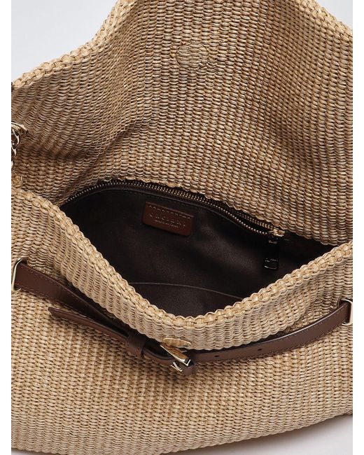 Orciani Natural Venus Raffia Shoulder Bag With Metallic Mesh Handle
