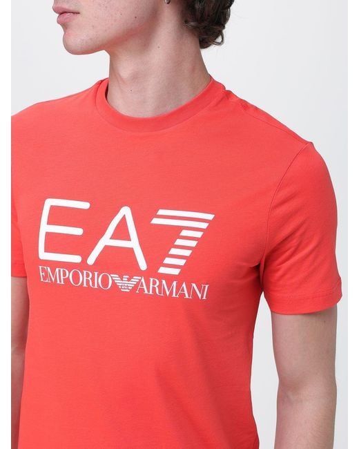 EA7 Red Cotton Crew Neck T-Shirt for men