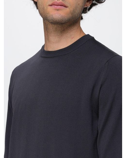 Zanone Blue Crewneck Wool Blend Jumper With Long Sleeves And Ribbed Trims for men