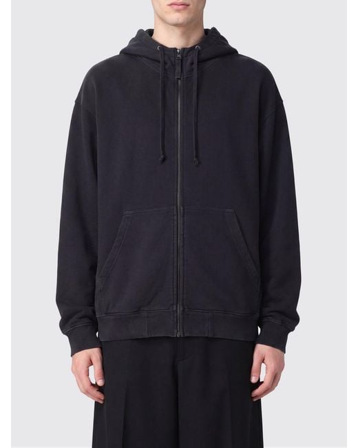 Maison Margiela Blue Relaxed Fit Zipped Cotton Hoodie With Numeric Logo for men