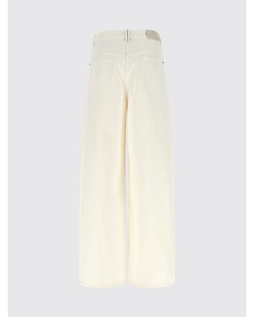 Brunello Cucinelli Natural High-Waisted Wide Leg Cotton Denim Jeans With Monili