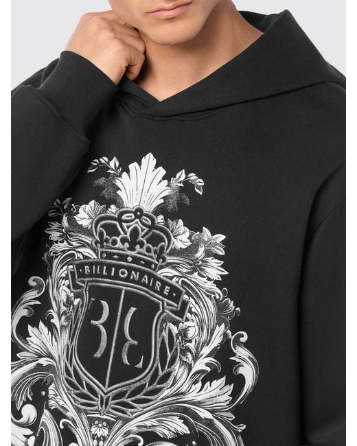 Billionaire Black Cotton Hoodie With Baroque Print for men